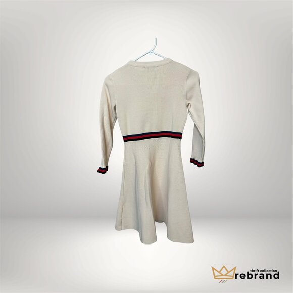 Preppy Ruffle Collar Knit Dress Cream Red Navy Stripe S - Picture 3 of 5